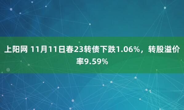 上阳网 11月11日春23转债下跌1.06%，转股溢价率9.59%